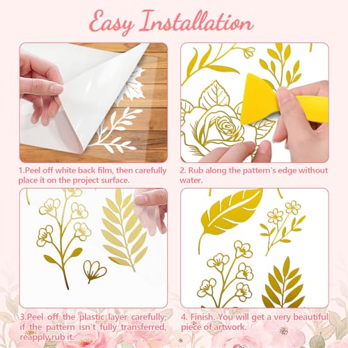 Peacoblue Leaves Flowers Rub On Transfers for Furniture Craft 6"x12" - style: Golden Leaves and Flowers