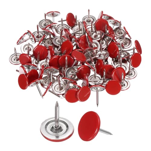 uxcell 120Pcs Push Pins, 11mmx10mm Round Flat Head Decorative Thumb Tacks Upholstery Tacks for Cork Board Office Wall Hangings, Red - color: Red, size: 11mmx10mm