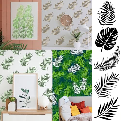 Tropical Leaf Stencils for Wall & Crafts Painting, 5 PCS, 8.3x11.7 Inch - size: Jungle Leaf - 5 PCS - 8.3 x 11.7 in