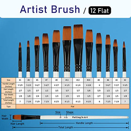 Falling in Art 12 PCS Professional Flat Paint Brushes Set - style: 12 Pcs Flat