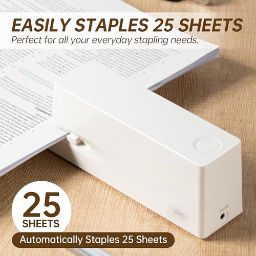 Deli Electric Stapler, Automatic Staplers for Desk, 25-Sheet Capacity - color: White