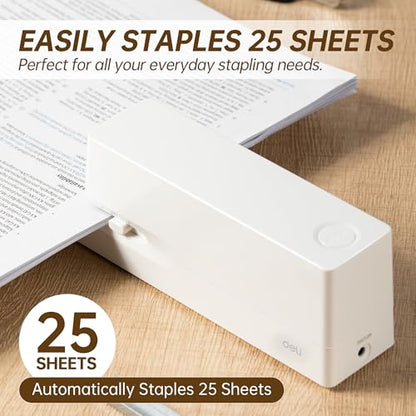 Deli Electric Stapler, Automatic Staplers for Desk, 25-Sheet Capacity - color: White