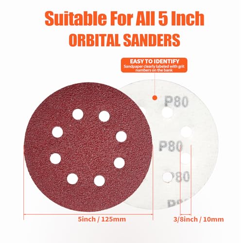  GritElite 200 PCS 5-Inch Sanding Discs 240 Grit, 8-Hole Round Hook & Loop Sandpaper for Random Orbital Sander - style: 240 Grit-200PCS