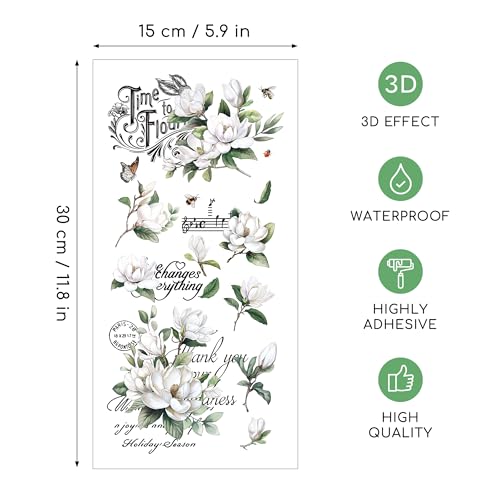 Joeyan 3 Sheets Rub On Transfers for Crafts and Furniture White Magnolia Rub on Transfer Sticker Inspirational Quotes Decal for Wood Glass Metal Canvas Porcelain Plastic DIY Craft Home Decor, 6" x12" - style: White Magnolia