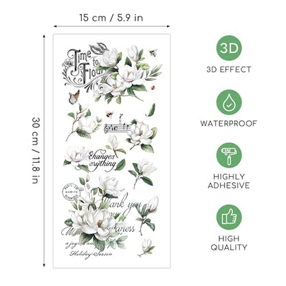 Joeyan 3 Sheets Rub On Transfers for Crafts and Furniture White Magnolia Rub on Transfer Sticker Inspirational Quotes Decal for Wood Glass Metal Canvas Porcelain Plastic DIY Craft Home Decor, 6" x12" - style: White Magnolia