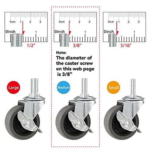Caster Wheels, 3" Locking Swivel Threaded Stem Casters Set with Brake of 64 - color: Grey, size: Grey-64pack