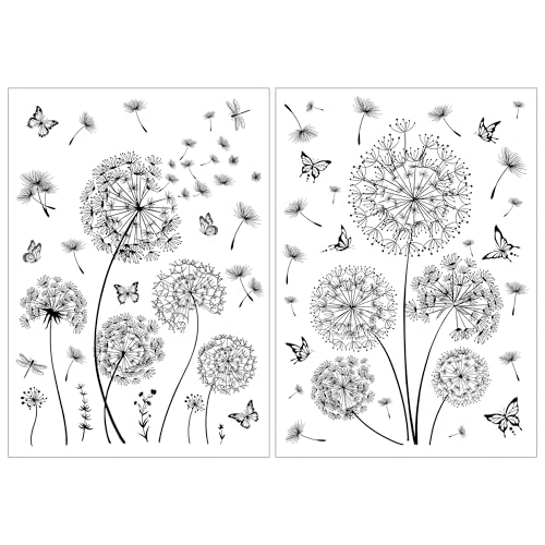 Joeyan Dandelion Rub on Transfers for Crafts and Furniture,Transfer Decals Stickers with Black Butterfly,2 Sheets Large DIY Craft for Fabric Wood Ceramic Glass Plastic,Furniture Decals for Home Office