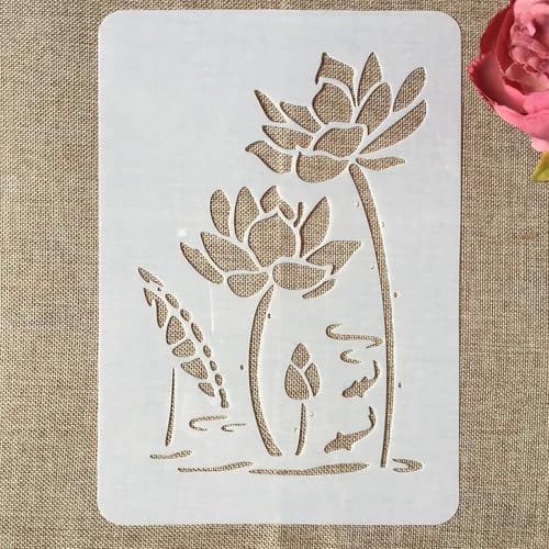 TIAMECH A4 Reusable Lotus Flower Stencil for Painting - style: Lotus Fish