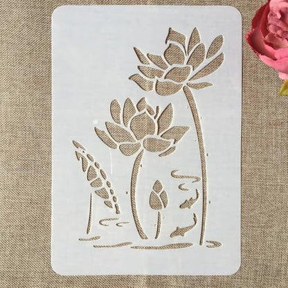 TIAMECH A4 Reusable Lotus Flower Stencil for Painting - style: Lotus Fish