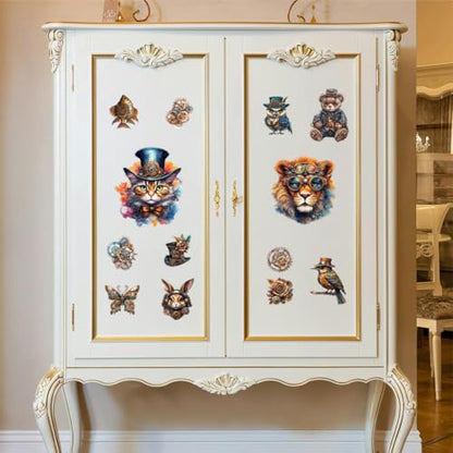 Peacoblue Steampunk Animals Rub On Transfers for Furniture Craft 6"x12" - style: Steampunk and Animals