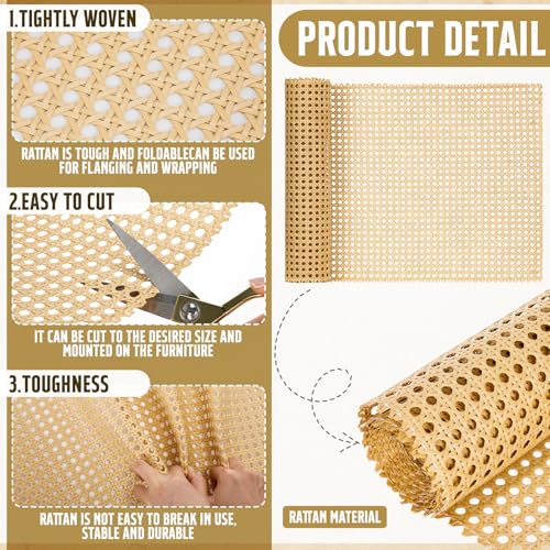 Fiwochic 20''x 6.56 ft Cane Webbing Kit, Rattan Webbing Roll with 1/5" x 16.4ft Groove, Chair Caning Repair Material for Furniture, Cabinets & DIY Basket Making - size: 20 Inch