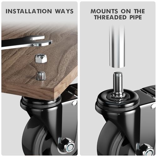 3 Inch Caster Wheels Heavy Duty 1/2"-13x1 Threaded Stem Casters Set of 4 - color: Black, size: 3in(1/2"-13)