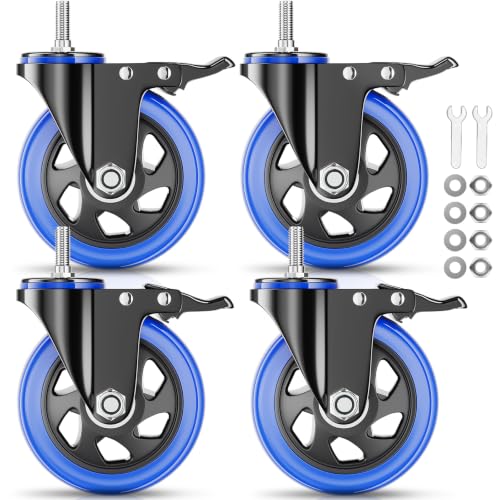 Stem Caster Set of 4 Heavy Duty 1/2" Threaded Mount Casters Wheels 4 inch - color: Blue, size: 4in(1/2"-13)