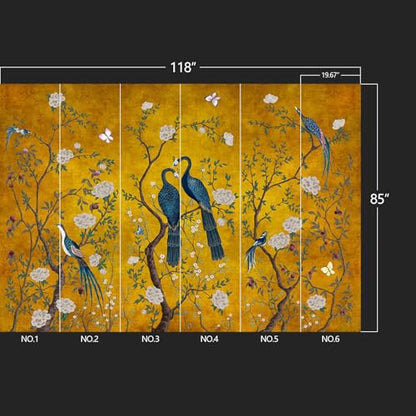 Golden Chinese Style Flowers Birds Large wall murals Peel and Stick Wallpaper for Bedroom Living Room - 85"x118" - color: W04, size: 85"x118"