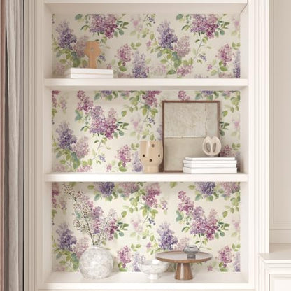 Lilac Floral Wallpaper Peel and Stick Wallpaper Purple 17.7"x160" - size: 17.7" x 160"