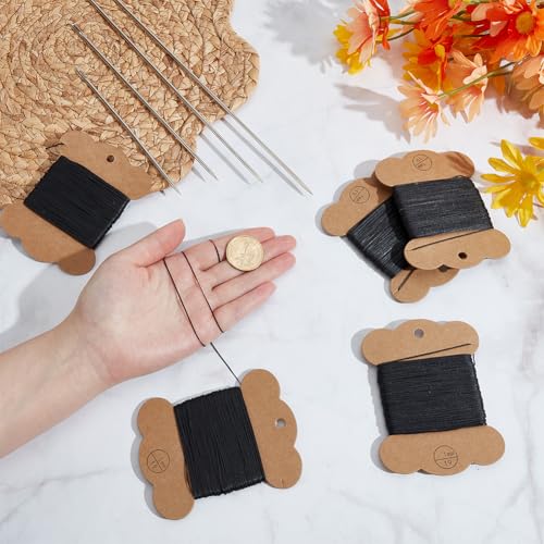 ORIGACH Upholstery Repair Sewing Kit - 15/20/25/30cm 4 Pcs Tufting Needles with 150m Black Waxed Thread - Heavy Duty Leather Needles Kit for Hand Stitching, Canvas & Quilting
