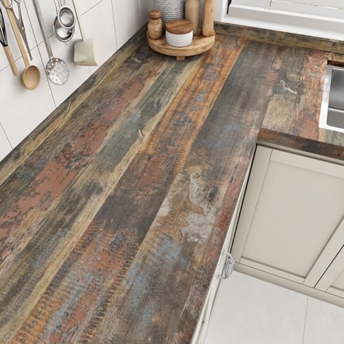 Wallercity Vintage Butcher Block Contact Paper for Countertops Vinyl Red/Brown Thick Waterproof Bathroom Wood Grain Peel and Stick Wallpaper for Cabinets Table Top Kitchen Backsplash 15.8''x78.7'' - color: Red/Brown, size: 15.8" x 78.7"