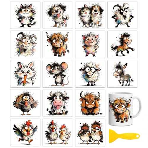 Peacoblue Funny Farm Animals Rub On Transfers for Craft, Transfer Sticker - style: Funny Farm Animals