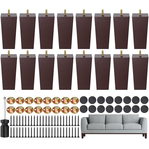 TURSTIN 16 PCS 6 Inch Wood Furniture Legs, Couch Legs Replacement, Brown - color: Brown, size: 6 Inch