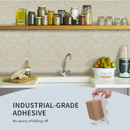 Art3dwallpanels 10-Sheet Peel and Stick Backsplash for Kitchen, 12"X12" Peel and Stick Tile, White Subway Design Tile, Beige - color: Beige
