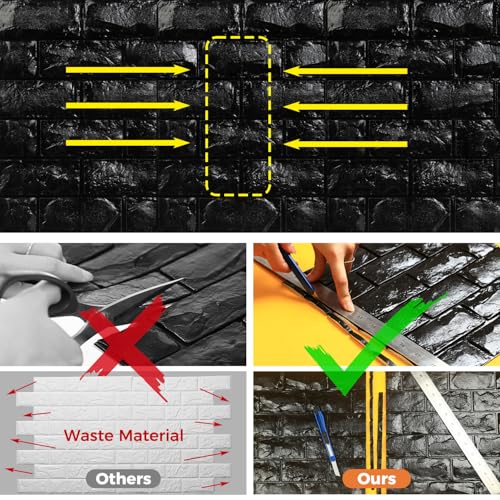 Circloophs 30 Pcs 3D Wall Panels Stick and Peel, Black Brick Printable 3D Wallpaper Stick and Peel Self Adhesive Waterproof Foam Faux Brick Paneling for Bedroom, Bathroom, Kitchen, Fireplace - color: Black
