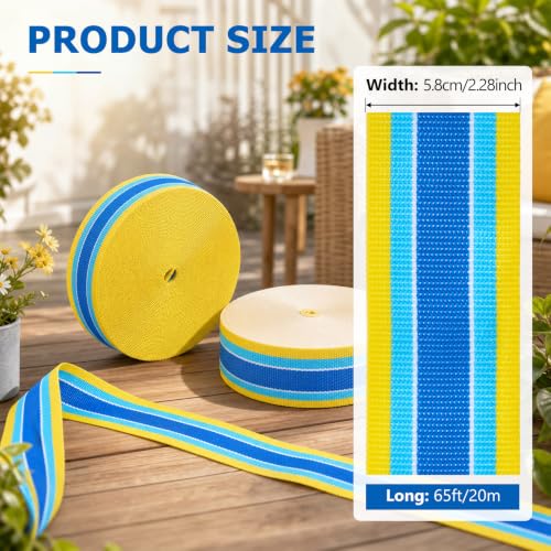 Lawn Outdoor Patio Chair Webbing,2.3" X 65.6 ft,Yellow and Blue