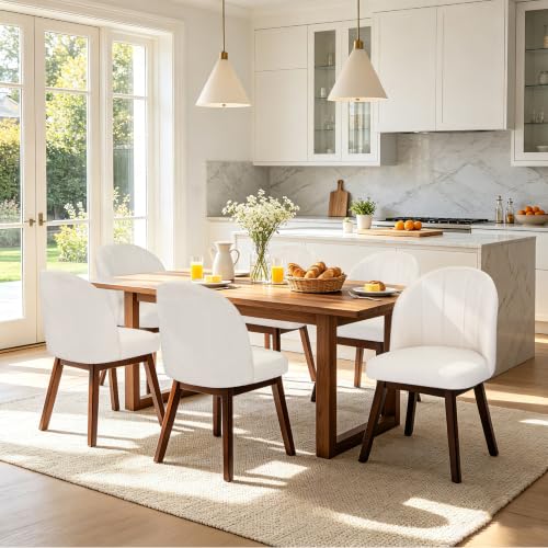 FREKEN Wooden Dining Chairs Set of 6, Modern Fabric Upholstered Dining Room Chair, Kitchen Side Chairs, Farmhouse Armless Dinner Chair for Kitchen, Beige - color: Beige, size: Set of 6