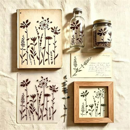 Flower Stencils for Painting Reusable Wildflower Stencil Wall Furniture DIY - size: US Letter Size (8.5" × 11")