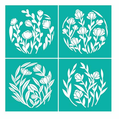 JAJADO Silk Screen Stencils Reusable Flower Mesh Transfers Stencil Self-Adhesive Silk Screen Printing Stencil, Plants Wildflower Painting Crafts Templates for Painting on Wood/T-Shirt/Wall/Mug - color: Flowers