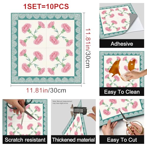 HOMETITUTE Pink Carnation Teal Peel Stick Floor Tile 12x12 Vinyl - color: Pink#1