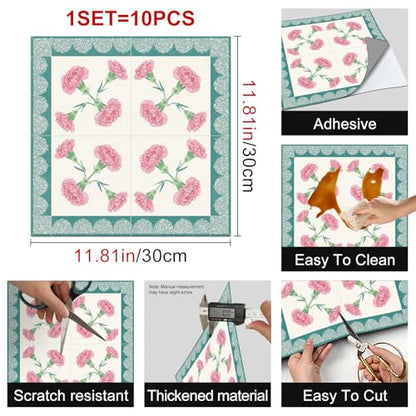 HOMETITUTE Pink Carnation Teal Peel Stick Floor Tile 12x12 Vinyl - color: Pink#1