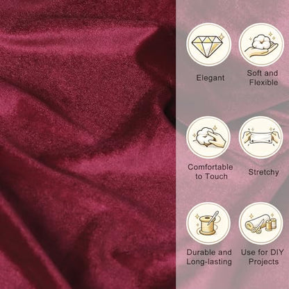 59”W Stretch Velvet Fabric, 5 Yard Soft Stretchy Fabric for Sewing Clothes, Apparel, Costume, Crafts - 90% Polyester 10% Spandex(5Yard, Burgundy) - color: Burgundy, size: 5 Yard
