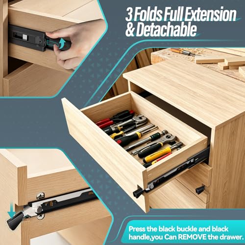 14 inch Locking Full Extension Ball Bearing Black Drawer Slides - color: Black, size: 14 Inch-With Lock