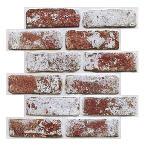 COMSTICKC 3D Faux Brick Wall Panels Peel and Stick, 10 Pcs 11.8" x 11.8" - color: Whitewash Red-4
