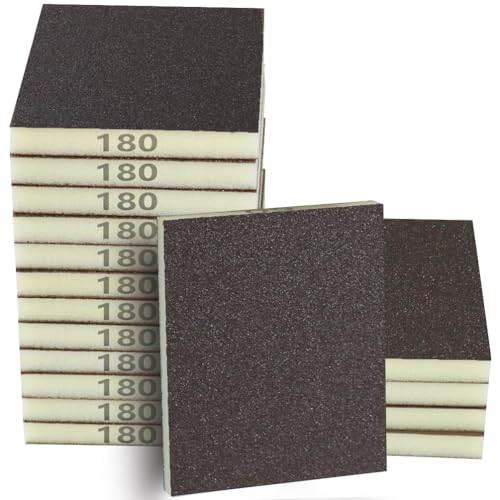 16PCS 180 Grits Sanding Sponge Fine Coarse Sanding Block, Washable and Reusable Wet Dry Sandpaper Sponge， Sander Sponges for Wood Drywall Metal Wood - color: Brown, size: 180 Grits-16PCS