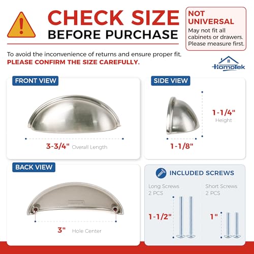 HOMOTEK 10 Pack 3 Inch Hole Centers Shiny Bright Brushed Satin Nickel Drawer Bin Cup Pulls Dresser Pulls for Cabinets,Furniture Handles,Kitchen Cabinet Hardware - color: Bright Brushed Nickel, size: 10 Pack