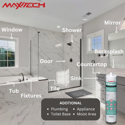 Kitchen & Bathroom Silicone Caulk– 100% Clear Silicone Sealant Waterproof for Sinks, Tubs, Shower Seal & Toilet Seal – Crack-Proof, Quick-Dry Formula Silicone Caulking, 12-Pack - style: 12 Pack