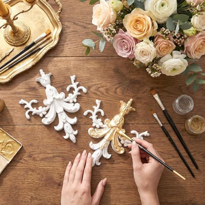 2 PCS Baroque Style Flower Carved Onlay Applique White PVC Appliques for Furniture Decorative 3D Symmetrical Furniture Decorative for Cabinets Dressers Mirrors DIY Home(Classic) - style: Classic