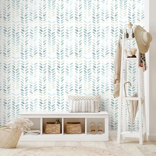 Sevalo Green White Peel and Stick Wallpaper Boho Contact Paper 17.3”×591” - color: green and white, size: 17.3"×591”
