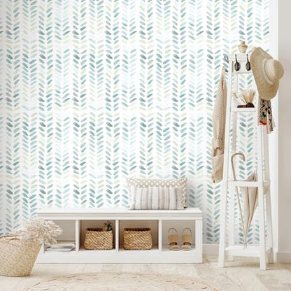 Sevalo Green White Peel and Stick Wallpaper Boho Contact Paper 17.3”×591” - color: green and white, size: 17.3"×591”