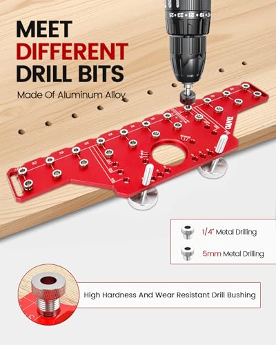 TANYO 2 In 1 Shelf Pin Jig and Hinge Jig, 35mm Drill Bits, Cabinet Hardware - color: Red, size: 11 Hole