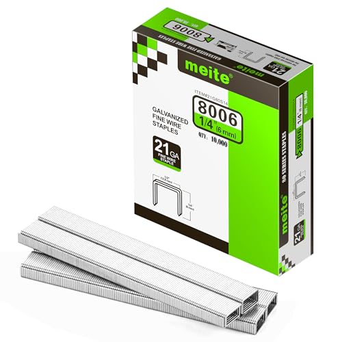 meite 21GA Galvanized Upholstery Staples, 1/2" Crown, 1/4" Leg, 10 Boxes - size: 1/4" (6 mm), style: 1 Case (10 Boxes)