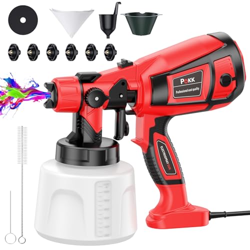 Pokk Paint Sprayer, 850W HVLP Electric Spray Paint Gun, 6 Copper Nozzles and 3 Spray Patterns, Easy to Clean, Paint Sprayers for Home Interior and Exterior, Cabinets, Furniture,Fence, Walls Etc.