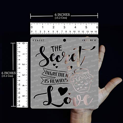 CrafTreat Reusable Quote Stencils for Painting on Wood, Canvas, Paper, Fabric, Floor, Wall and Tile - Secret Ingredient - 6x6 Inch - DIY Art and Craft Stencils - Kitchen Decor Stencils for Painting