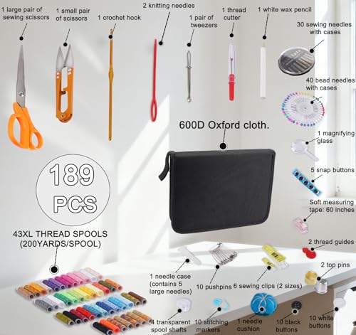 StiVerse 189 Pcs Sewing Kit for Adults, Beginners, 43 Color - color: 43 Color