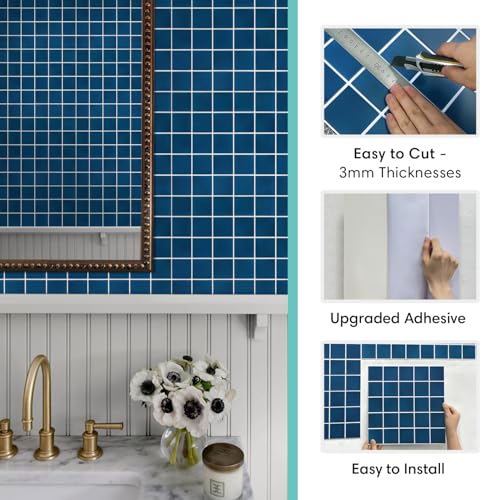 Commomy Matte 3D Peel and Stick Tile,10 Pcs 11.8"x11.8" Nary Blue - color: Navy Blue