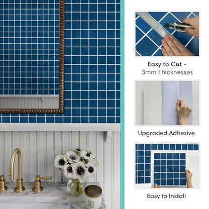 Commomy Matte 3D Peel and Stick Tile,10 Pcs 11.8"x11.8" Nary Blue - color: Navy Blue
