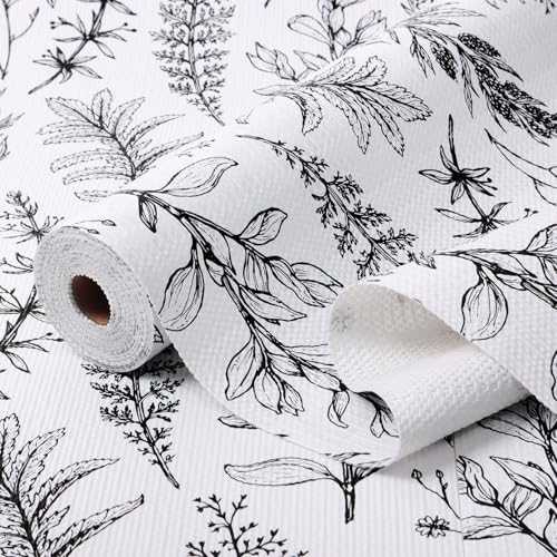 Quttisay Shelf Liner Non Adhesive Kitchen Drawer Liner 12in x 16.4ft - color: Black Floral, size: 11.8"W x 196.8"L