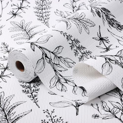 Quttisay Shelf Liner Non Adhesive Kitchen Drawer Liner 12in x 16.4ft - color: Black Floral, size: 11.8"W x 196.8"L