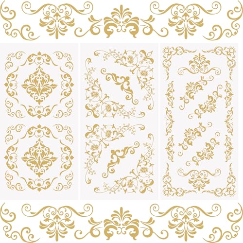 WANDIC 3 Pcs Rub on Transfer Stickers for Craft, Golden Mandala Retro Border Furnitures Decals European Style Stickers for DIY Scrapbooking Photo Albums Laptop